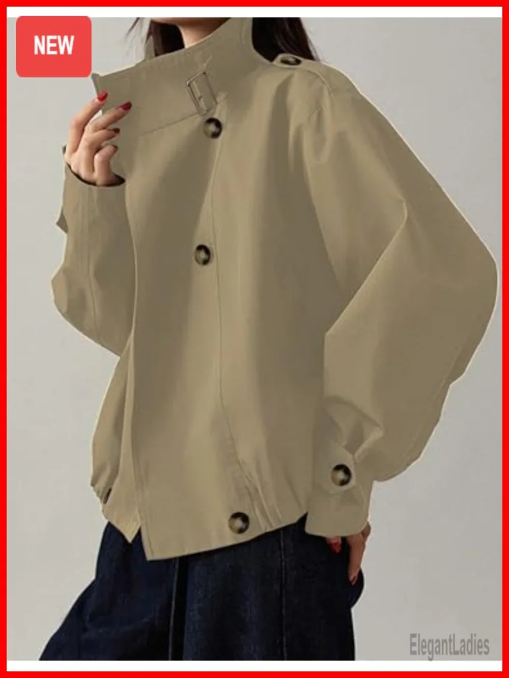 Trendy Vintage Trench Coat Crop Jacket with Pockets
